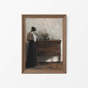 Rustic Antique Woman Reading Wall Art Print, Neutral Vintage Portrait Oil Painting, Downloadable Artwork, PHYSICAL Paper Print #0371