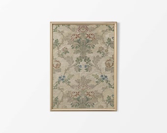 Neutral Floral Pattern Textile Wall Art | Rustic Vintage Tapestry Print | Antique Farmhouse Country Décor | PHYSICAL Paper Print #0052