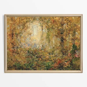 Pintura minimalista de acuarela de otoño vintage, arte rústico de la pared de árboles de otoño, decoración de obras de arte de paisaje antiguo, impresión de papel FÍSICO #0452