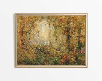 Minimalist Vintage Fall Watercolour Painting, Rustic Autumn Trees Wall Art, Antique Landscape Artwork Décor, PHYSICAL Paper Print #0452
