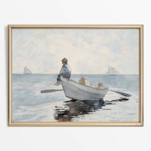 Nautical Coastal Sailboat Watercolour Painting | Neutral Vintage Ocean Art Print | Lake House Wall Décor | PHYSICAL Paper Print #0110