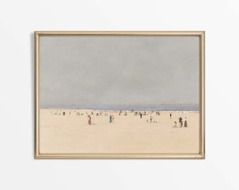 Neutral Vintage Beach Wall Art Print, Minimalist Antique Coastal Painting, Ocean Seascape Lake House Décor, PHYSICAL Paper Print #0360