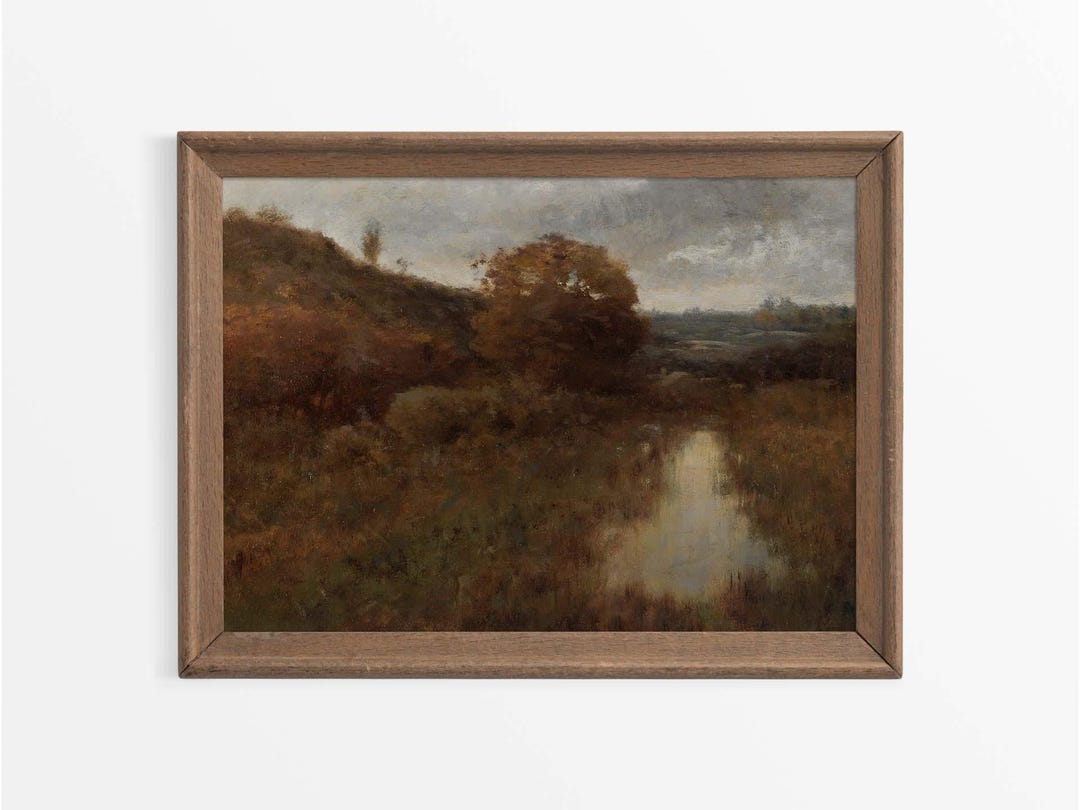 Vintage Autumn Landscape Oil Painting, Moody Antique Fall Wall Art ...