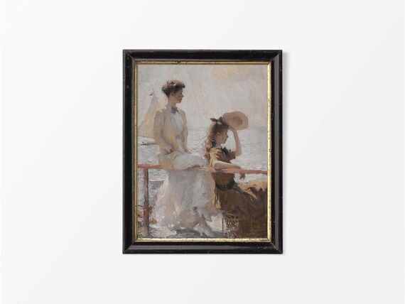 二人の女性の肖像画 油絵 | ニュートラルなヴィンテージアートプリント