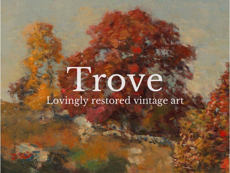 Vintage Autumn Colours Landscape Oil Painting, Antique Fall Wall Art