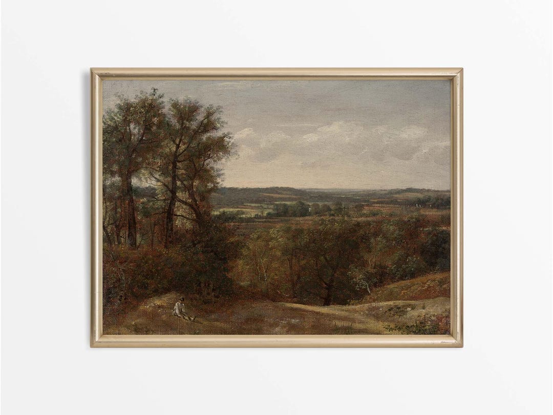 Antique Fall Landscape Oil Painting, Vintage Autumn Wall Art, Rustic ...