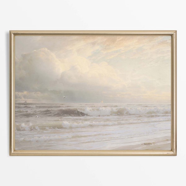 Minimalist Coastal Seascape Oil Painting | Neutral Vintage Art Print | Beach House Wall Décor | PHYSICAL Paper Print #0012