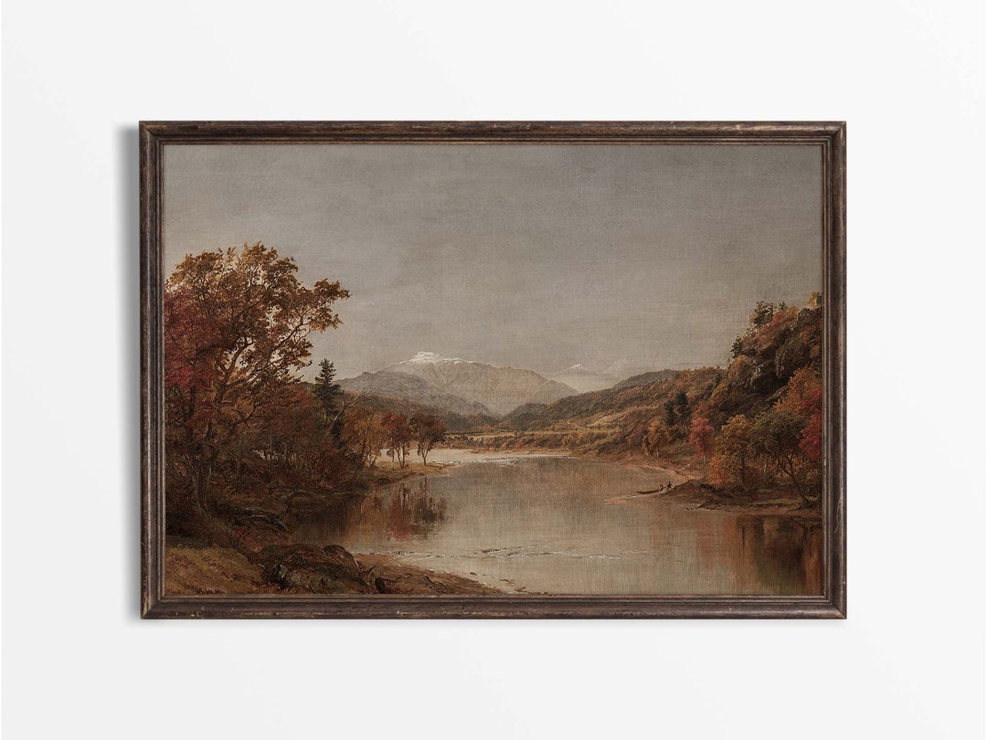 Antique Fall Landscape Oil Painting, Moody Vintage Autumn Wall Art ...