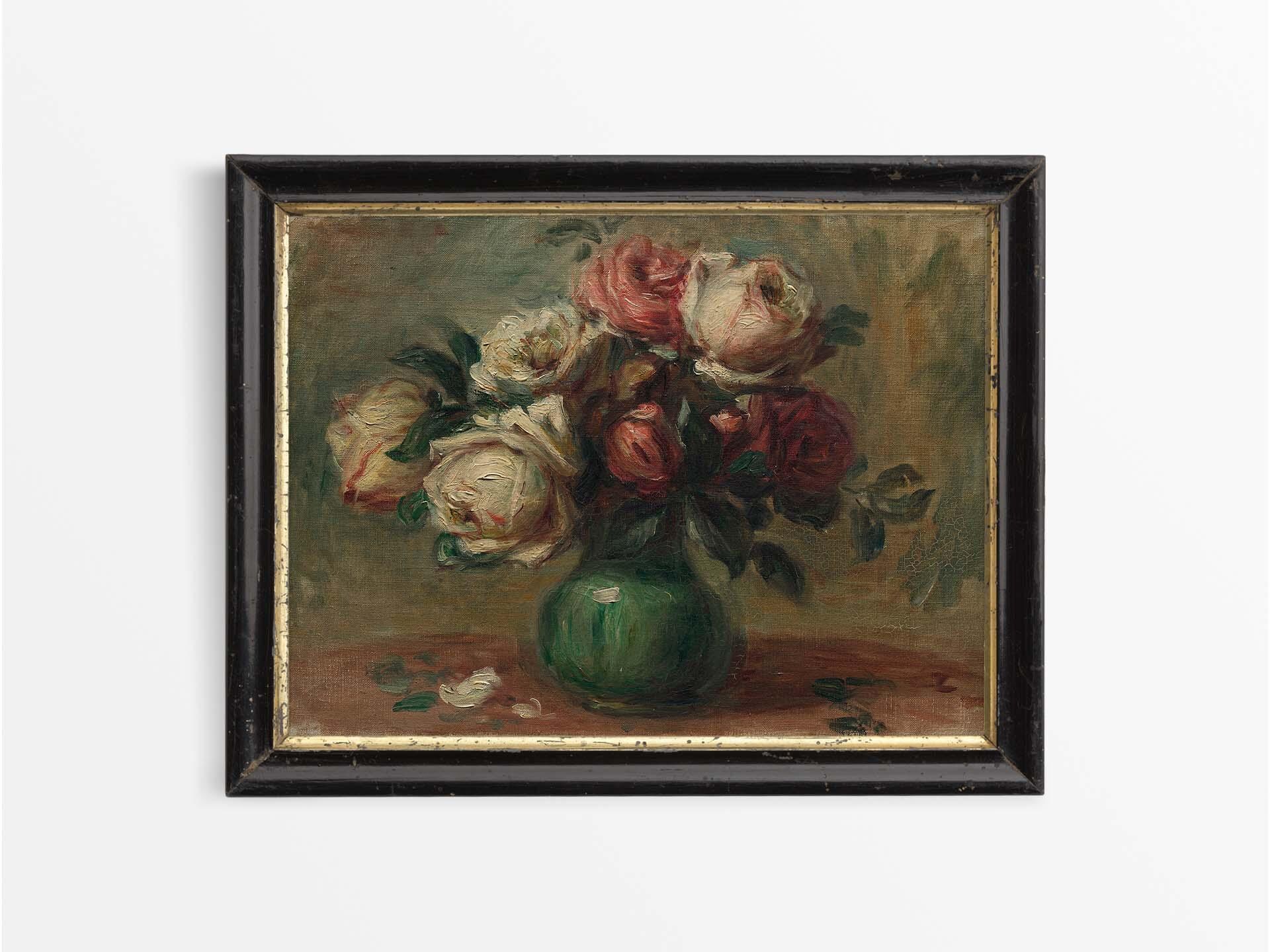 Antique Roses Oil Painting, Rustic Vintage Floral Still Life, Country ...