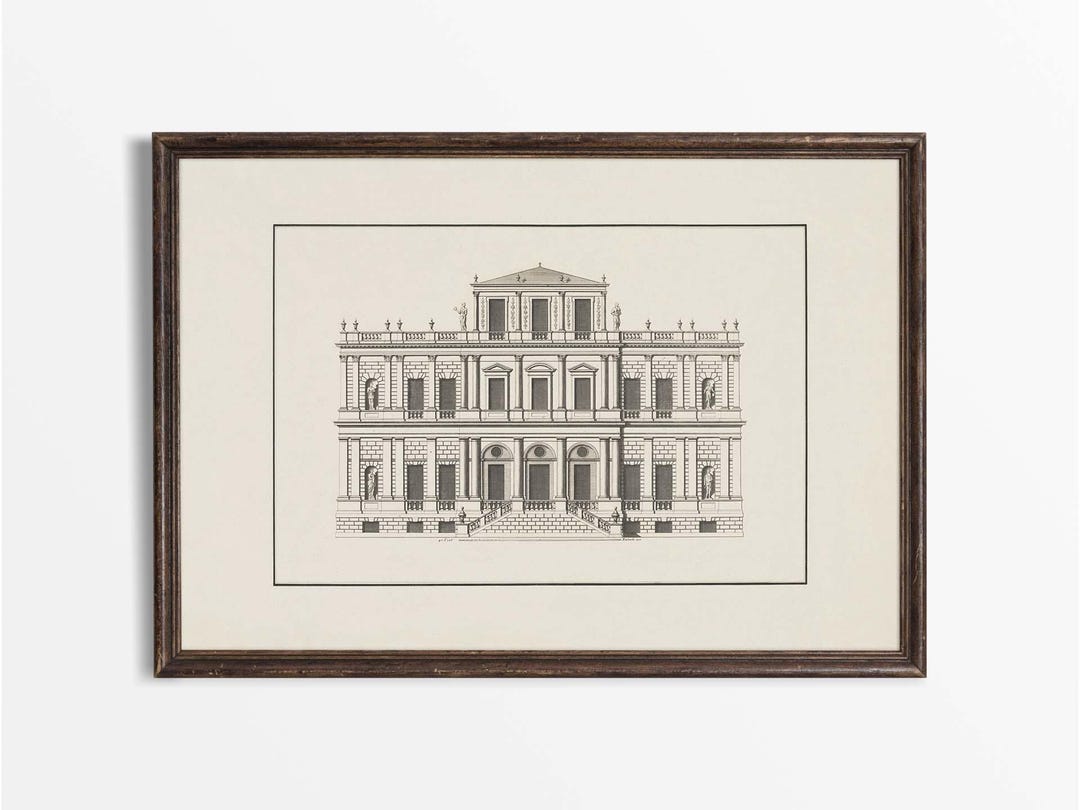 Rustic Antique Architectural Drawing, Neutral Country House Sketch Art ...