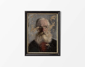 Moody Antique Portrait Oil Painting, Vintage Man with Beard Wall Art Print, Rustic Farmhouse Country Décor, PHYSICAL Paper Print #0399