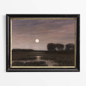Vintage Moon Painting, Minimalist Landscape Art Print, Moody Wall Décor, Rustic Farmhouse Country Artwork, PHYSICAL Paper Print #0268