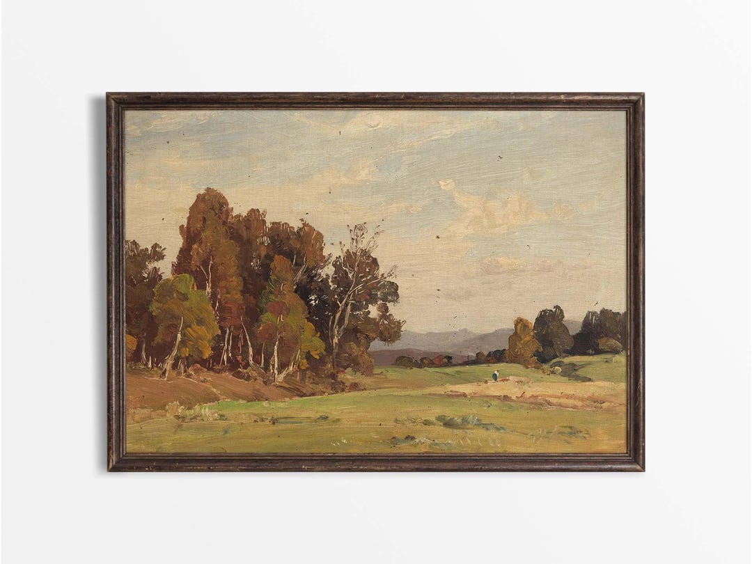 Antique Autumn Landscape Oil Painting, Vintage Fall Wall Art, Rustic ...
