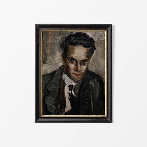 Peinture à l&#39;huile de portrait d&#39;homme italien | Impression d&#39;art vintage Dark Moody | Décoration murale antique | Impression papier PHYSIQUE #0031