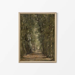 Antique Woodland Landscape Oil Painting, Rustic Vintage Art, Moody Country Farmhouse Wall Décor, Forest Trees, PHYSICAL Paper Print #0244