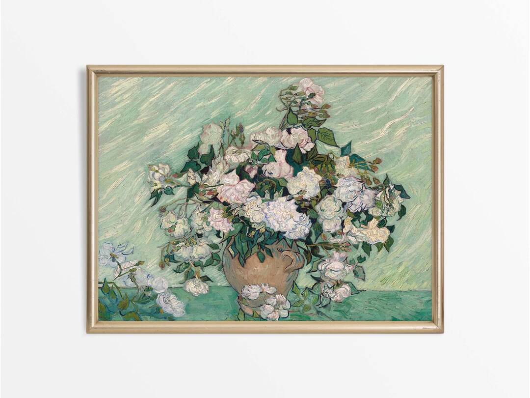 Vintage Roses Still Life Oil Painting, Antique Flower Wall Art, Floral ...