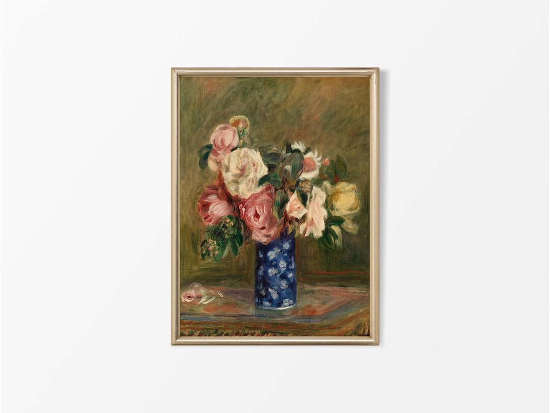 Antique Roses Oil Painting, Rustic Vintage Floral Still Life, Country ...