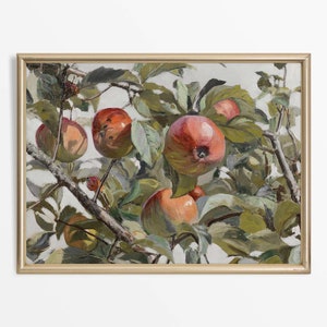 Vintage Äpfel Ölgemälde, rustikale Stillleben Wand Kunst, neutrales antikes Bauernhaus Dekor, PHYSIKALISCHER Papierdruck #0309