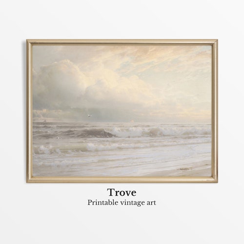 Vintage Coastal Seaside Painting Beach House Wall Art Decor Etsy