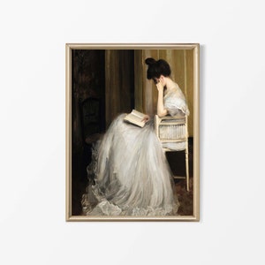 Rustic Woman Reading Portrait Print, Downloadable Vintage Oil Painting Artwork, Antique Wall Art Décor, PHYSICAL Paper Print #0373
