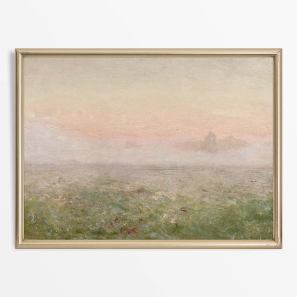 Impression d’art Sunrise vintage neutre, peinture de paysage antique minimaliste, décoration murale de campagne de ferme, impression papier PHYSIQUE #0325