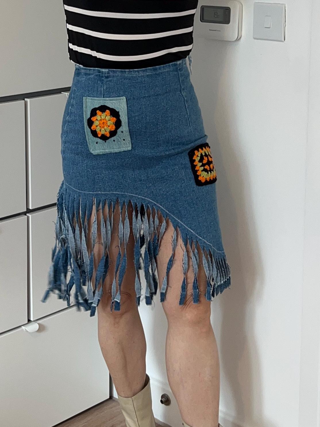 【GRANCY】Fringedesign Denim Skirt Amazon.com: Generic Elegant Sequin Fringed Denim Skirt for