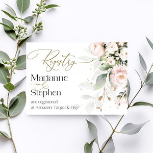 Blush roze cadeauregistratiekaartsjabloon | Bewerkbare zachtroze diy-bijsluitkaart bruiloftregistratie | Insteekkaart huwelijkscadeau | ROSIE LE350
