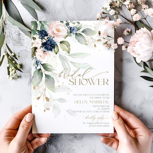 Modèle d'Invitation pour la douche nuptiale rose rose pâle, carte d'invitation imprimable pour la douche nuptiale Bloom, Invitation florale modifiable pour la douche nuptiale, HARPER