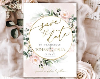 Blush Pink Floral Save the Date: Editable Template (DIY) ROSIE LE350