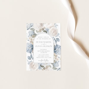 Blue Wedding Invitation Template | Soft Blue Arch Wedding Invite | Printable Blue Flowers invitation weddding | Wedding Invite SKY | LE100