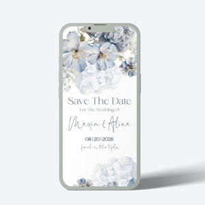 Blaue Digitale Save the Date Vorlage | Staubige Blaue Blumen Elektronische Save the Date Karte | Bearbeitbar | Digitales Save the Date SKY LE100