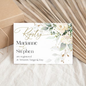 de liste de cadeaux crémeux | Carte de clôture de registre de mariage bricolage ivoire modifiable | Insertion de rose blanche pour liste de cadeaux de mariage, MIA LE150