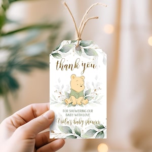 Modello di tag per bomboniere Winnie The Pooh da scaricare, tag di ringraziamento Winnie stampabile, tag di ringraziamento per decorazioni per baby shower Winnie Pooh / BP200