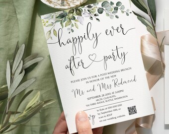 Modèle d'invitation à une fête d'eucalyptus pour toujours, coeur LE170
