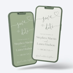 Sage Green Minimal Digital Save the Date Beige Electronic Save the date, Minimalist Digital Invite, Modern Digital Save the Date HEART LE170
