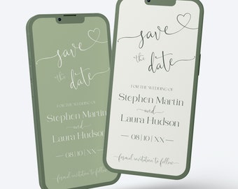 Sage Green Minimalist Digital Save the Date (Electronic)