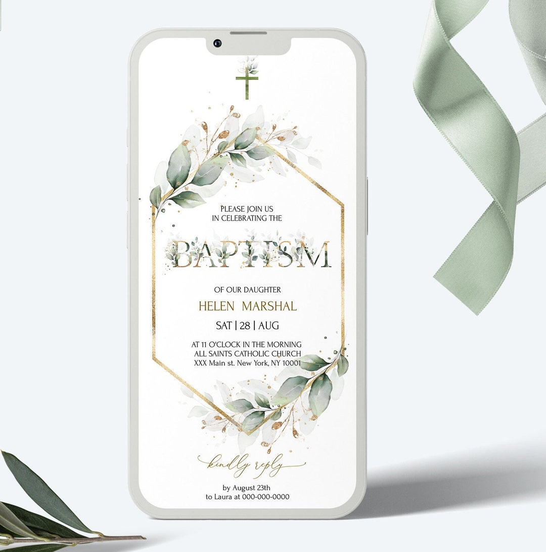 ROYALTY Baptism Electronic Invitation Template Greenery Etsy