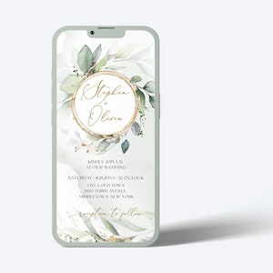 Set di inviti digitali per matrimonio salvia / Invito per matrimonio eucalipto oro verde / Invito elettronico per matrimonio verde / Modello modificabile / GRACE