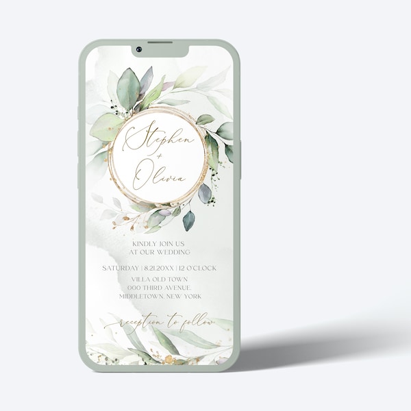 Sage Wedding Digital Invitation Set | Green Gold Eucalyptus Wedding Invite | Greenery Wedding Electronic Invite | Editable template | GRACE