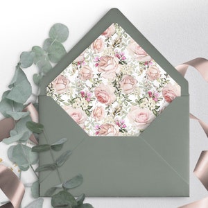 Tee Rose Umschlag Liner Vorlage | Druckbare rosa Zwischenlage für Umschlag | Blumenhochzeits-Briefpapier | Rosa Blüten Liner | TEE ROSE