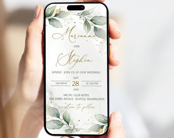 Salbei Hochzeit Digitale Einladung | Eukalyptus Hochzeit Text Sms Invite | Grüne Hochzeit Elektronische Einladung | Bearbeitbare Vorlage | GRACE