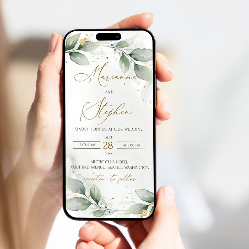 Sage digital wedding invitation, electronic wedding invitation