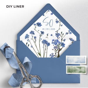 Blue Envelope Liner Template, Printable Wildflowers Liner envelope, Elegant Wedding Stationery, Wedding Liner Light blue