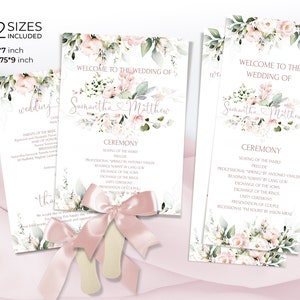 Blush Pink Wedding Program Fan Template, Soft Pink Flowers Printable Order Service, Pink Wedding Programs Ceremony, Fan Program ROSE LE270