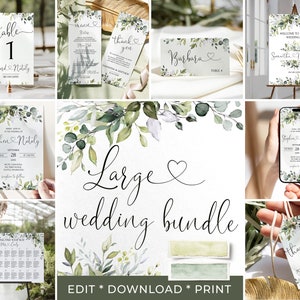 Greenery Wedding Invitation MEGA Bundle Template | Editable Printable Green Eucalyptus Wedding invites Suite | Invitation Set HEART | LE170