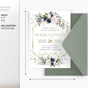 Blush Pink Blue Navy Wedding Invitation Bundle Template Printable Royal ...