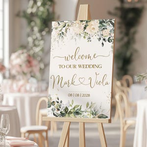 Wedding Welcome Sign Cream Flowers Printable Wedding Welcome Poster Ivory Floral Wedding Signage | Editable Template MIA | LE150