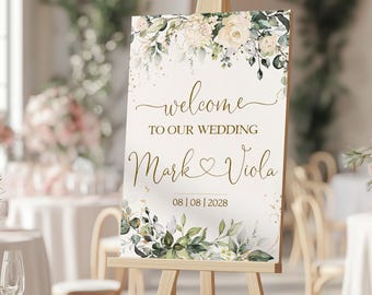 Floral Wedding Welcome Sign: Creamy Ivory Flowers, Editable Template MIA | LE150