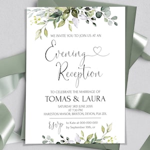 Evening Reception Invitation Template, Printable Greenery Wedding Evening Reception Guest, Editable We Do Evening invitation HEART | LE170