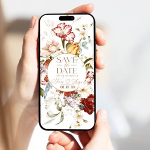 Frühlingsblumen Digital Save the Date | Herbst Elektronische Save the Date | Floral elektronische einladen | Bearbeitbare Vorlage | GARTEN